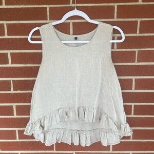 Women's Oatmeal Sleeveless Ruffle Top